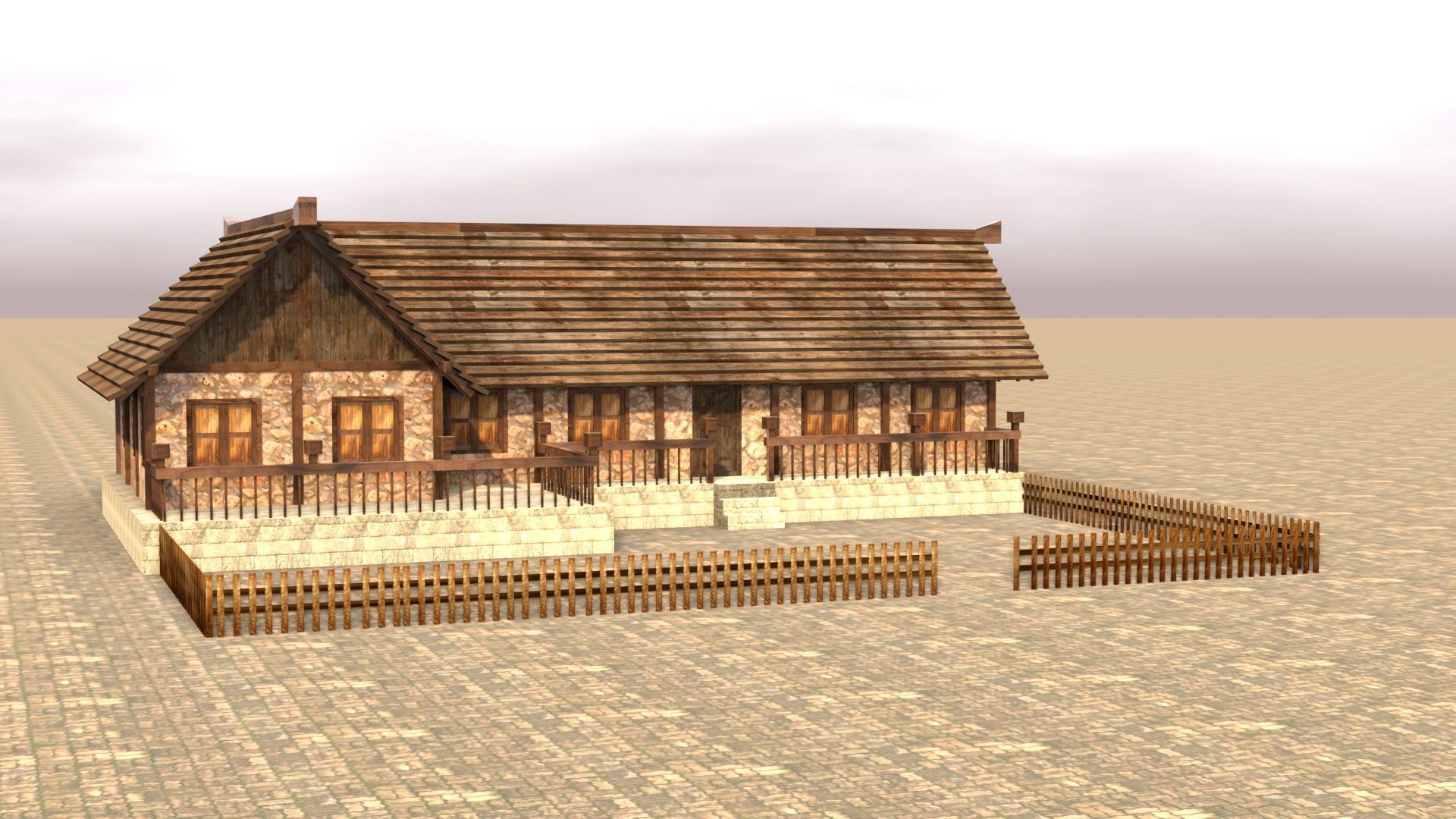 Medieval town house model Low-poly 3D model_16