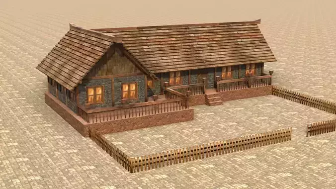 Low poly medieval town buildings Low-poly 3D model
