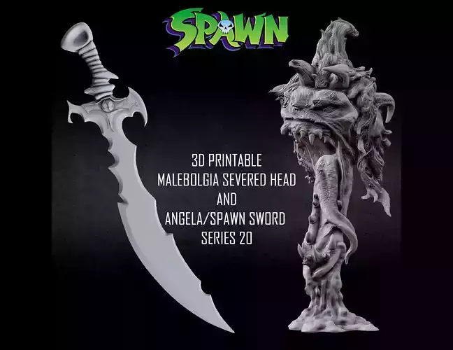 3D PRINTABLE MALEBOLGIA SEVERED HEAD AND ANGELA SPAWN SWORD