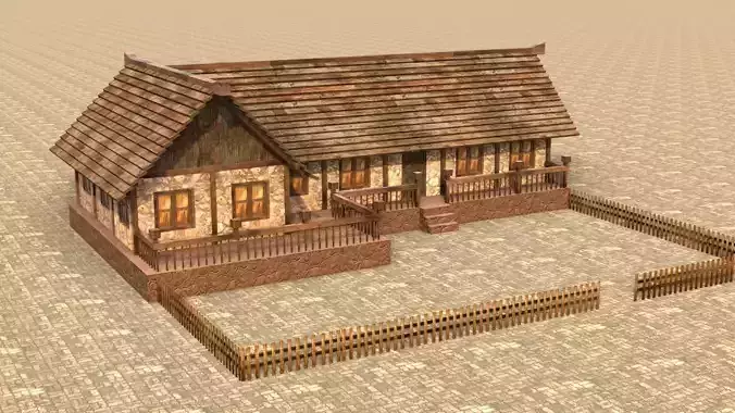 Low poly medieval stone cottage Low-poly 3D model