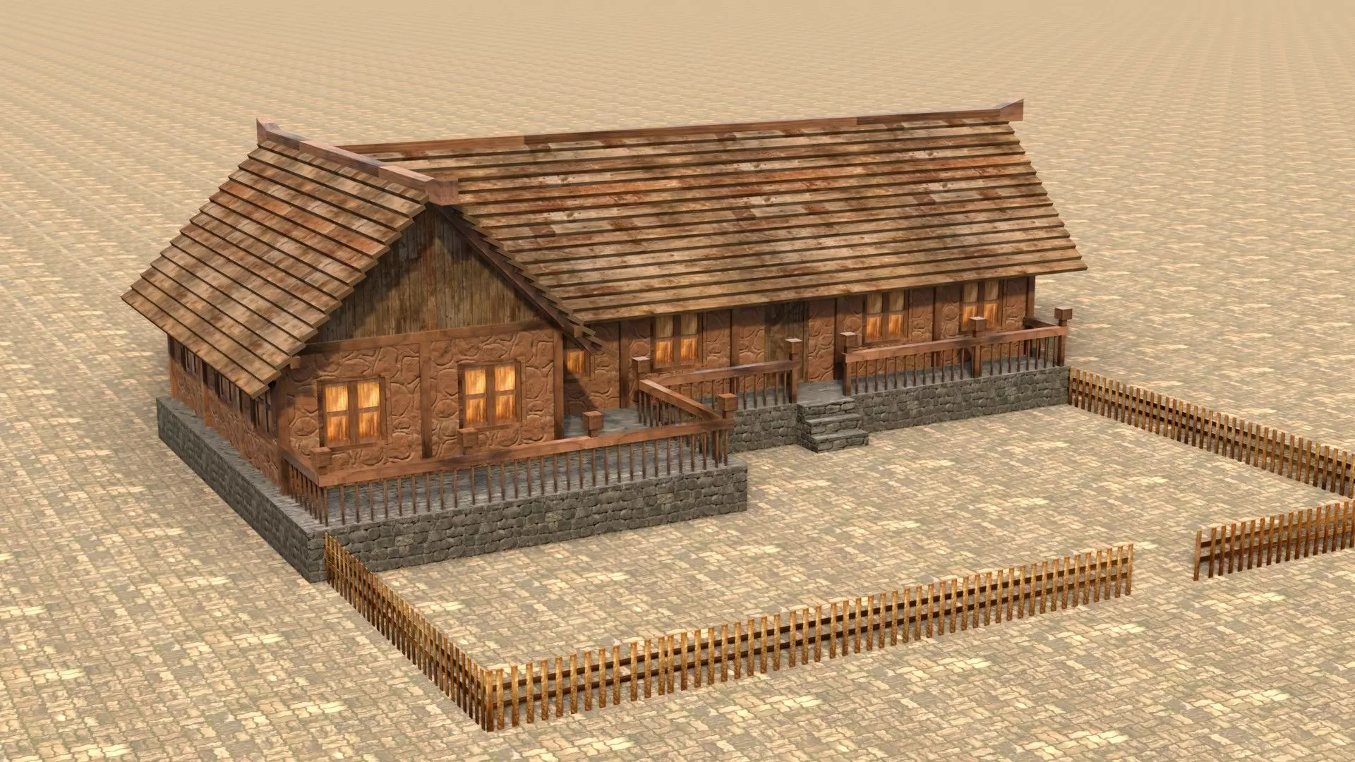 Game-ready medieval stable house Low-poly 3D model_0