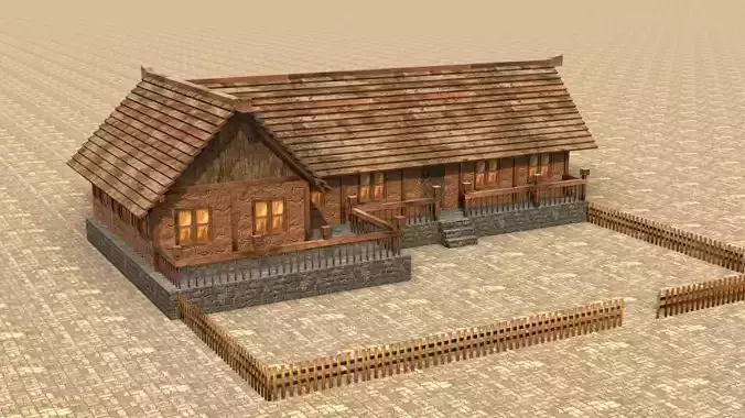 Game-ready medieval stable house Low-poly 3D model