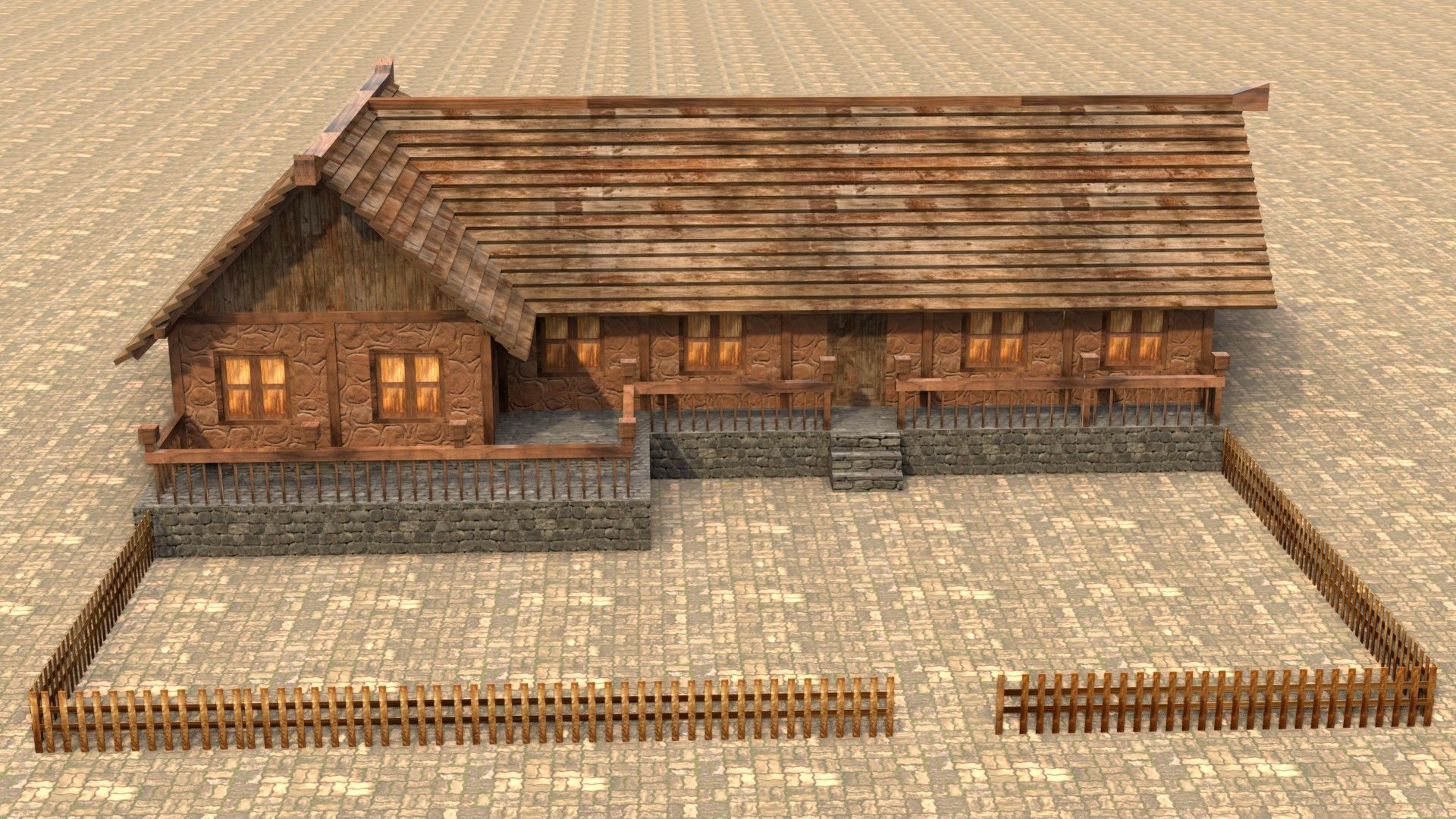 Game-ready medieval stable house Low-poly 3D model_1