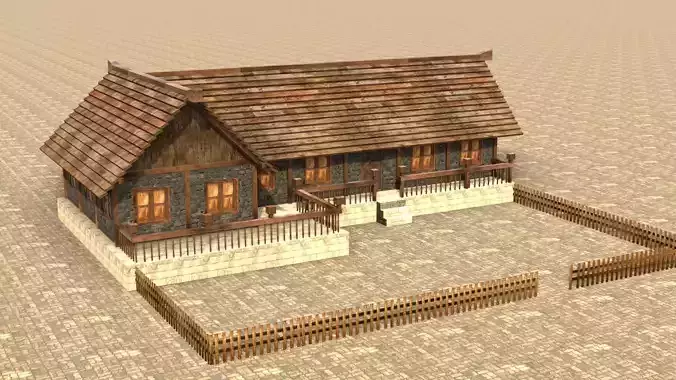 Game-ready low poly medieval home Low-poly 3D model