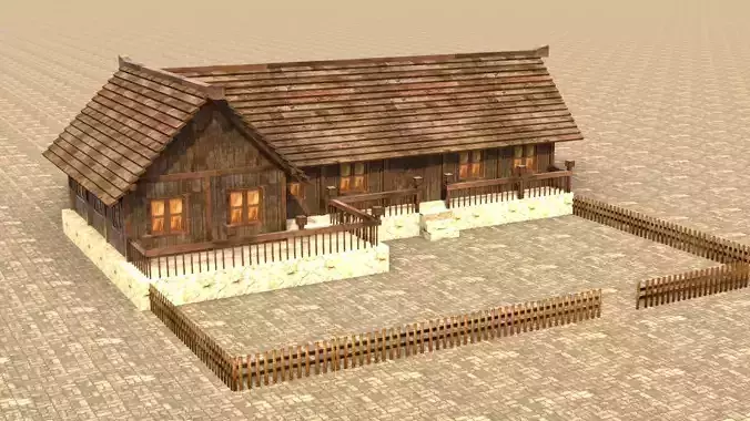 Game-ready fantasy medieval home Low-poly 3D model