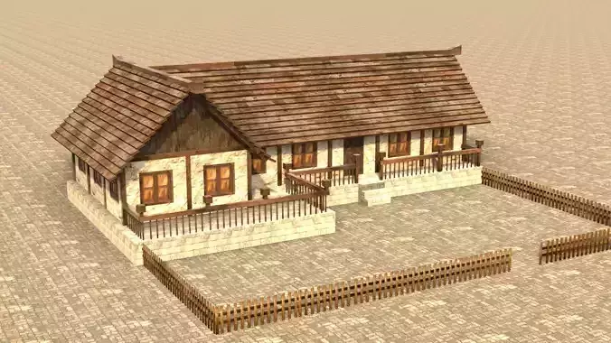 3D medieval village dwelling Low-poly 3D model