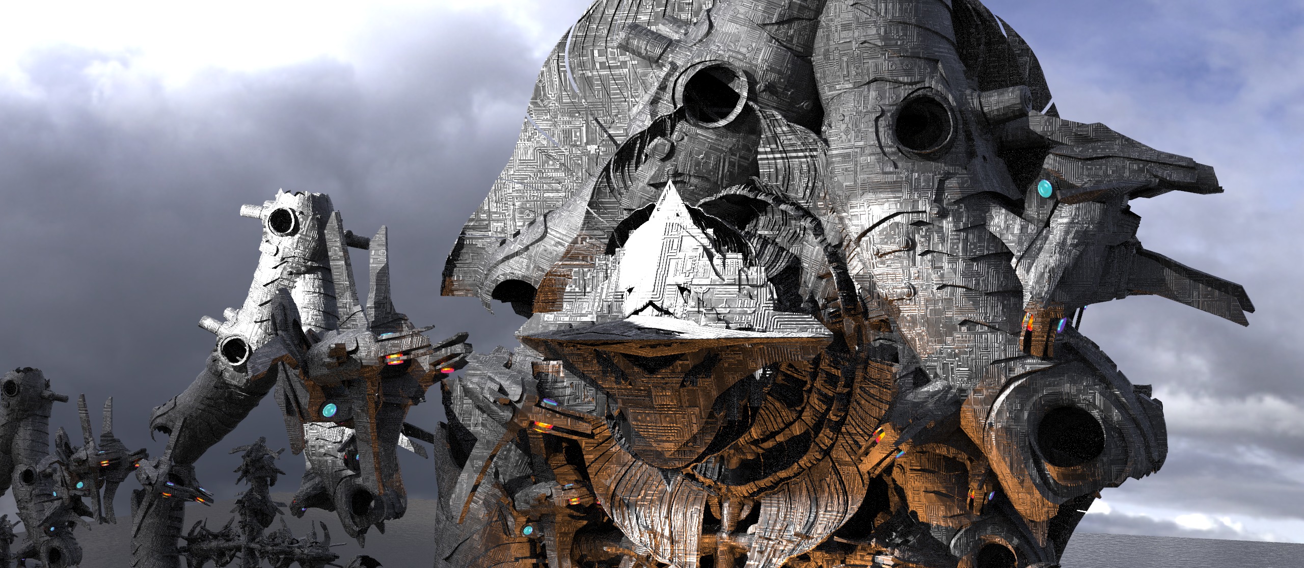 Transformer colossal structure city Low-poly 3D model_1