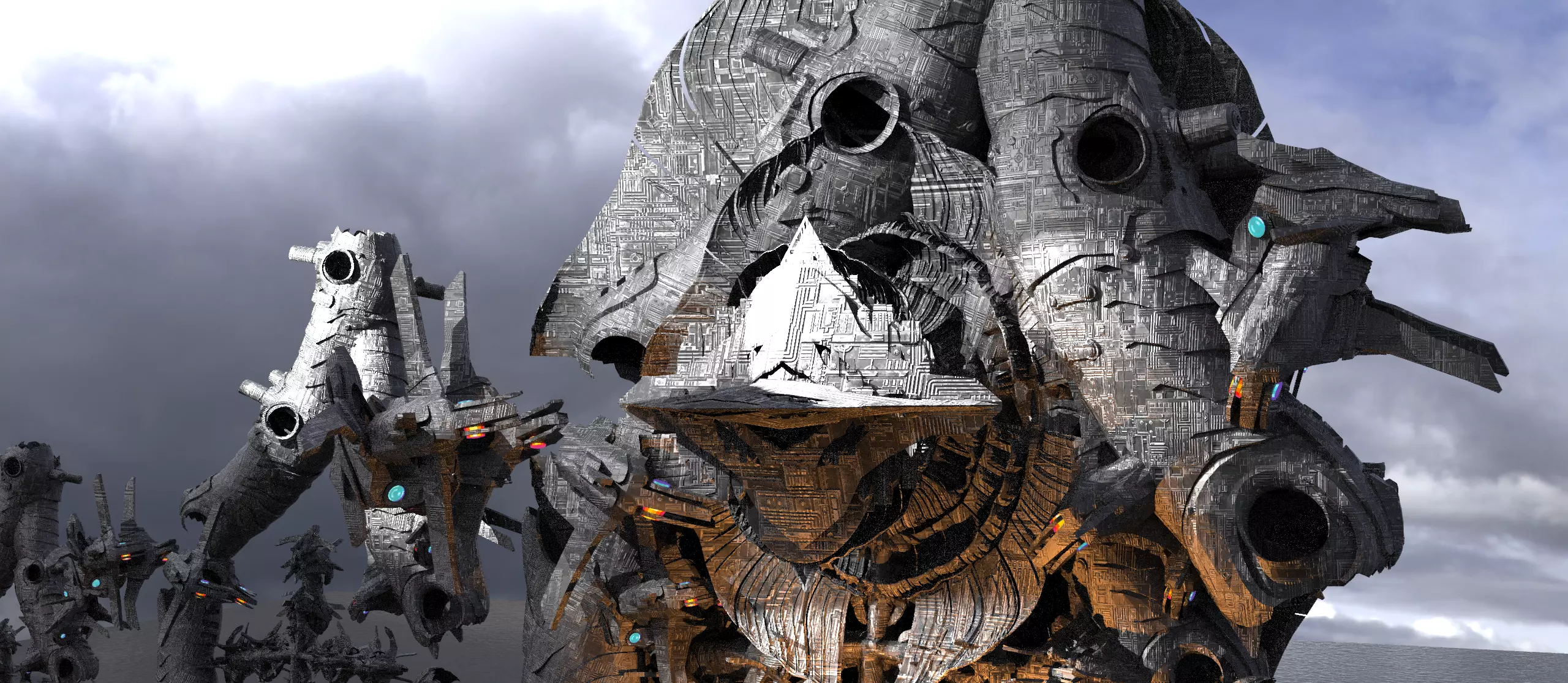 Transformer colossal structure city Low-poly 3D model_0