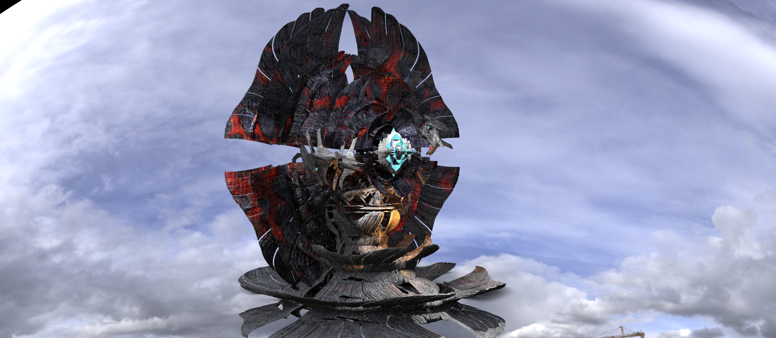 Sci Fi magma Mountain array satellite grid 3D model_1
