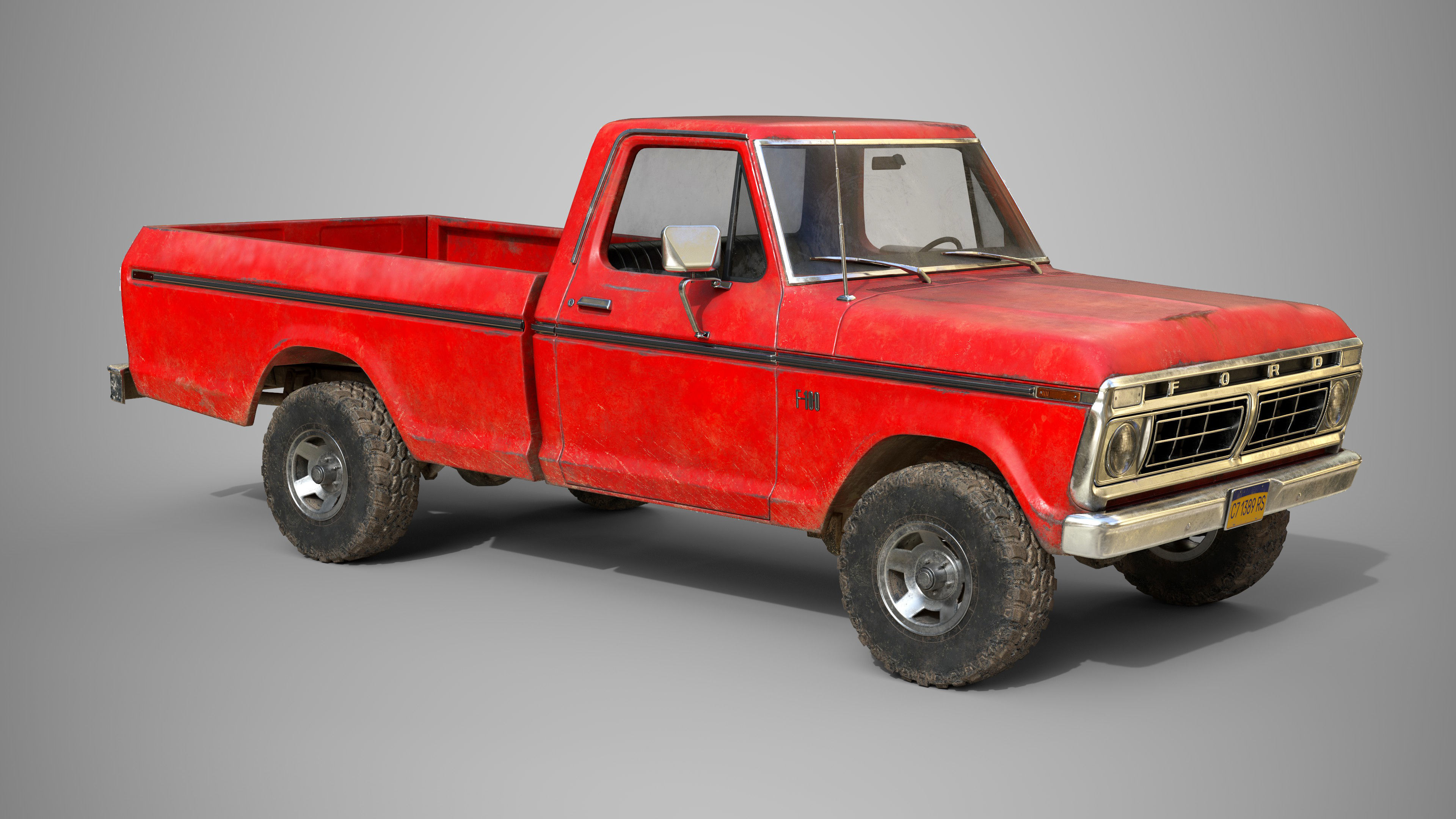 Ford Classic F100 pickup 1976 Old Red Low-poly 3D model_2