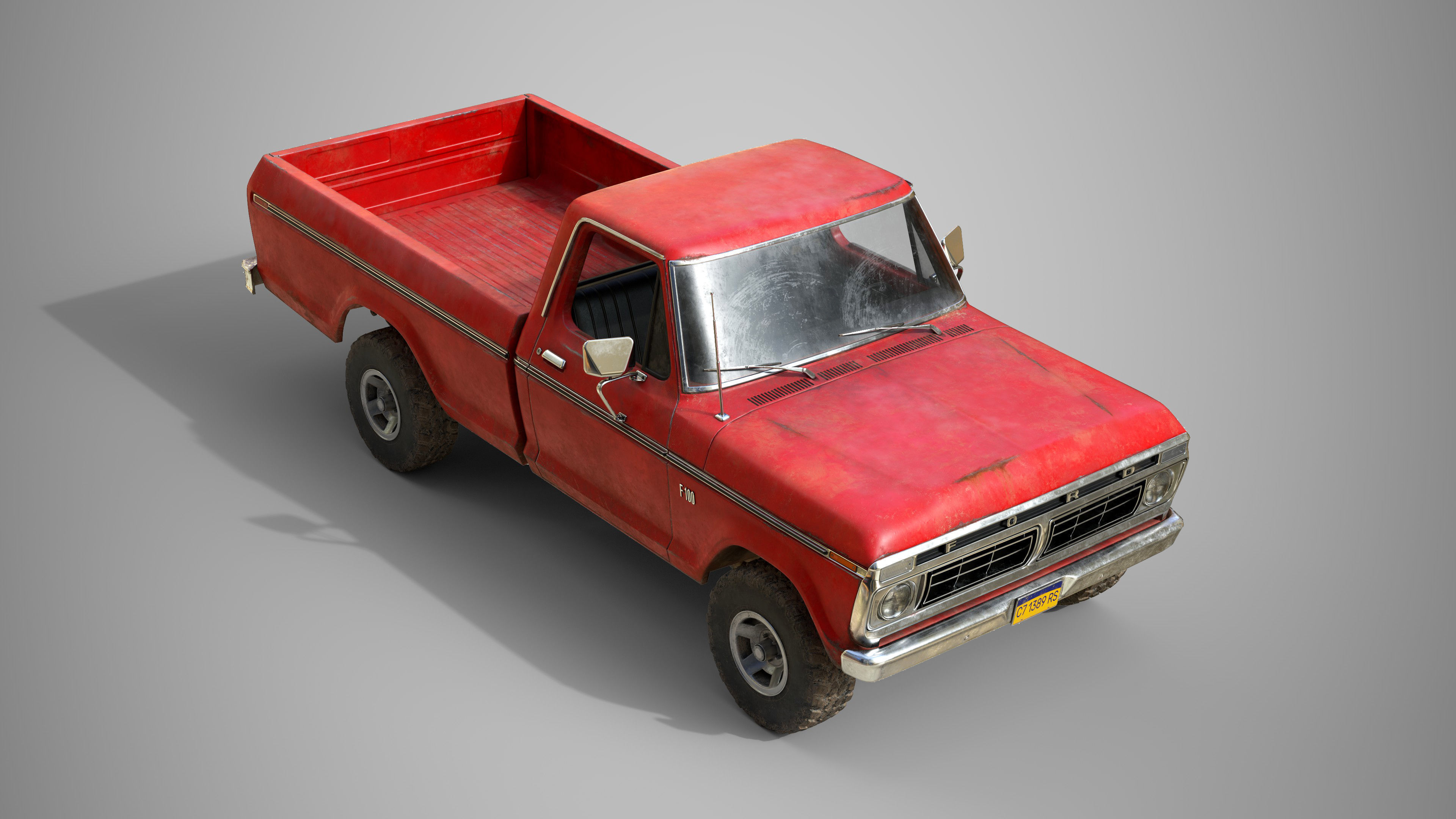 Ford Classic F100 pickup 1976 Old Red Low-poly 3D model_5