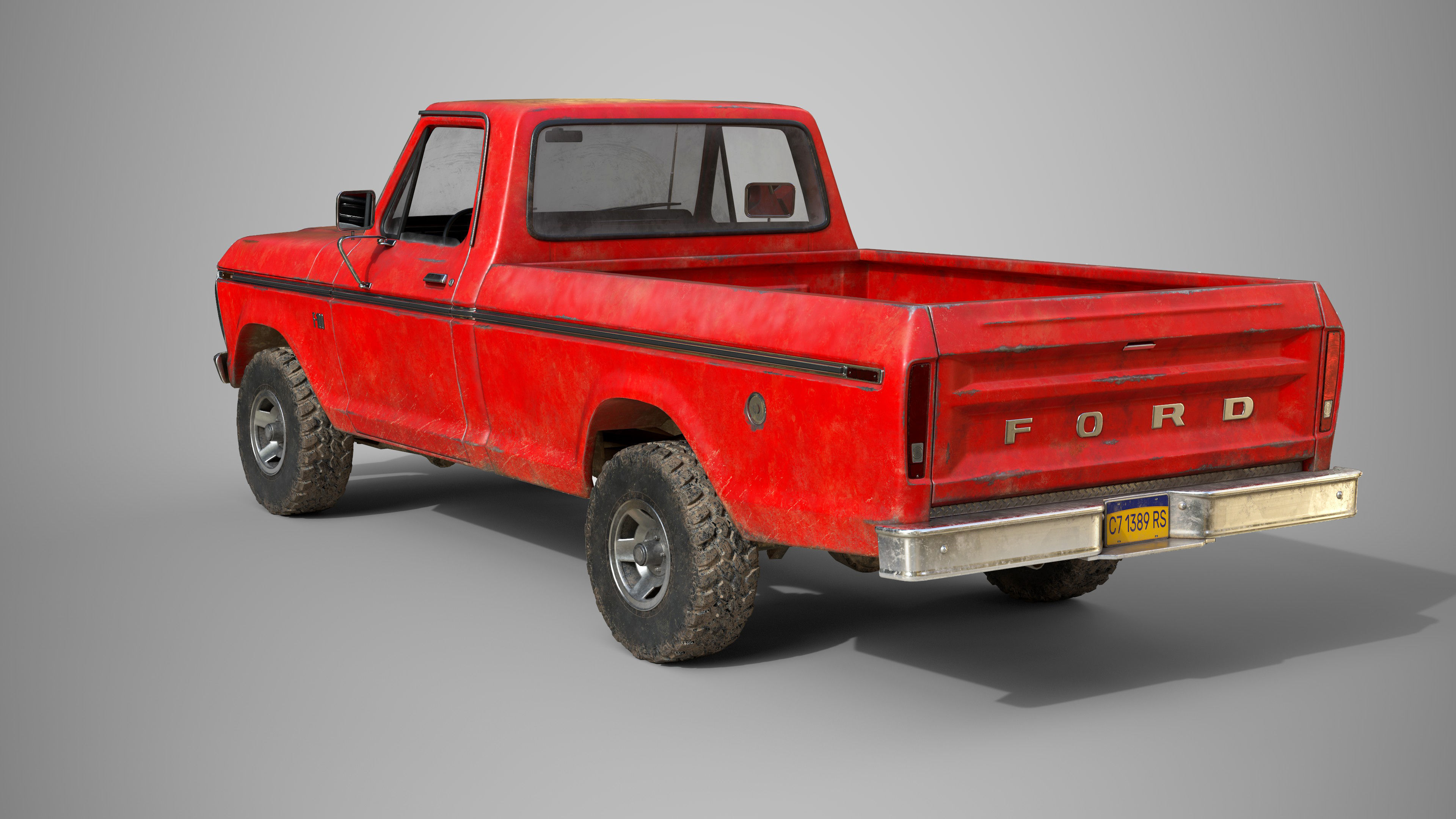 Ford Classic F100 pickup 1976 Old Red Low-poly 3D model_3