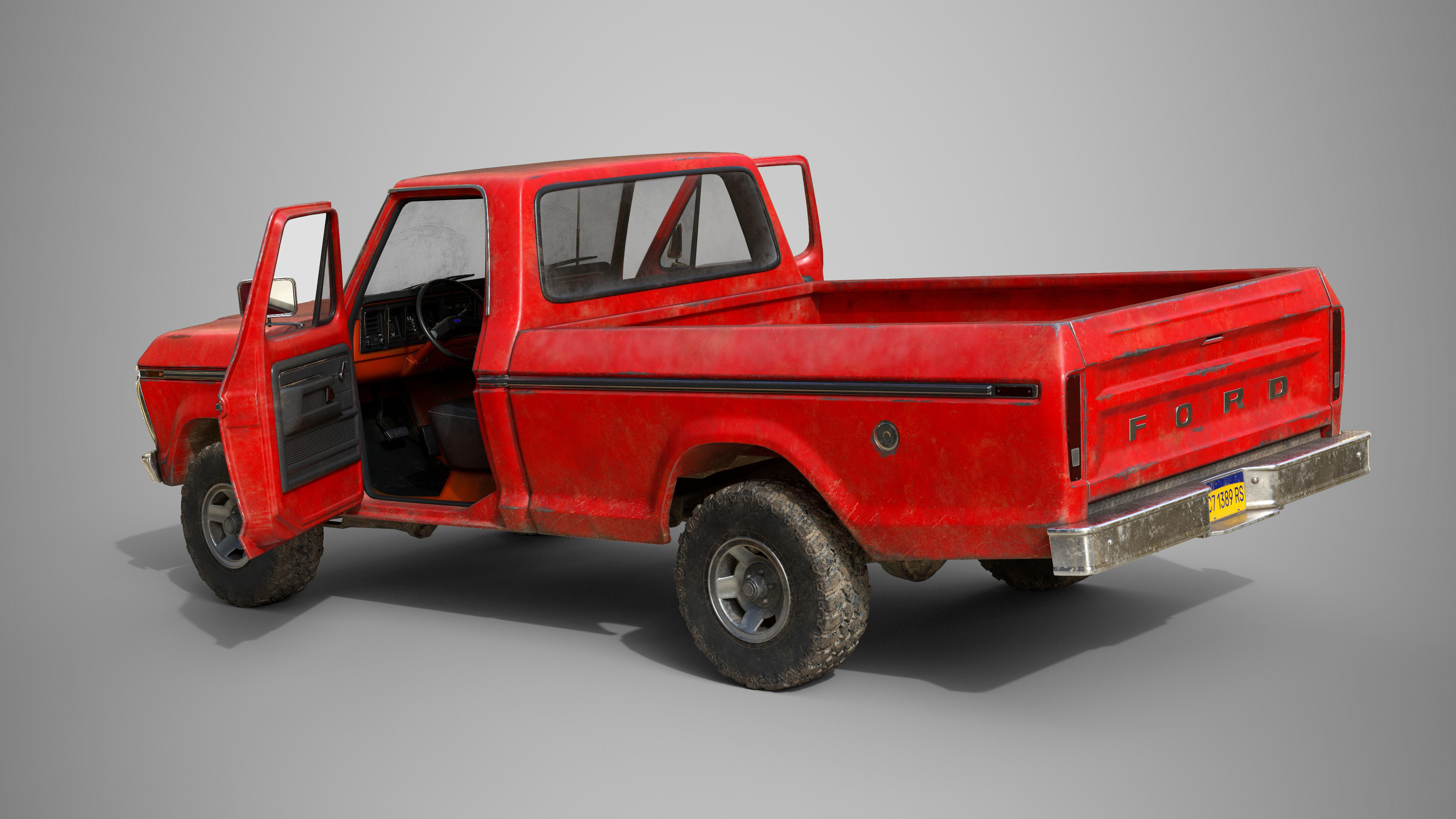Ford Classic F100 pickup 1976 Old Red Low-poly 3D model_7
