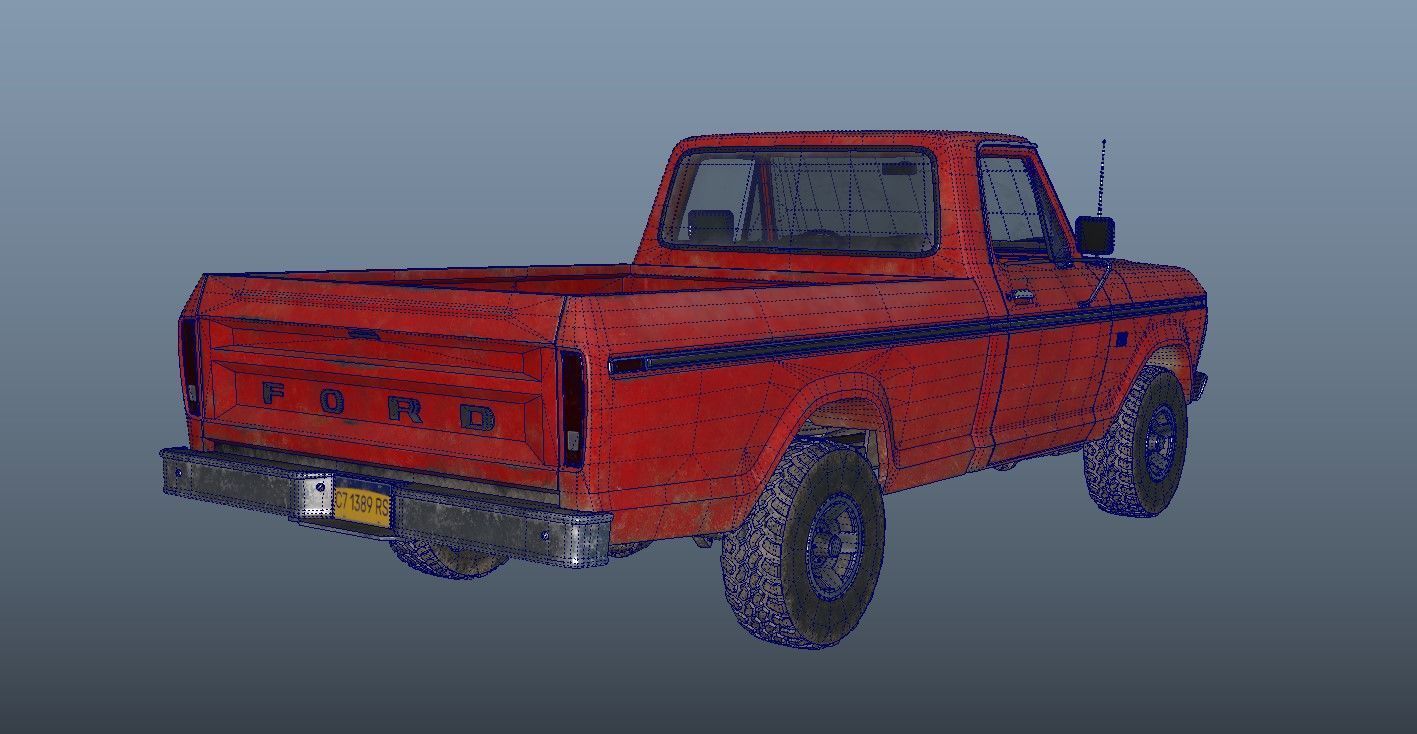 Ford Classic F100 pickup 1976 Old Red Low-poly 3D model_18