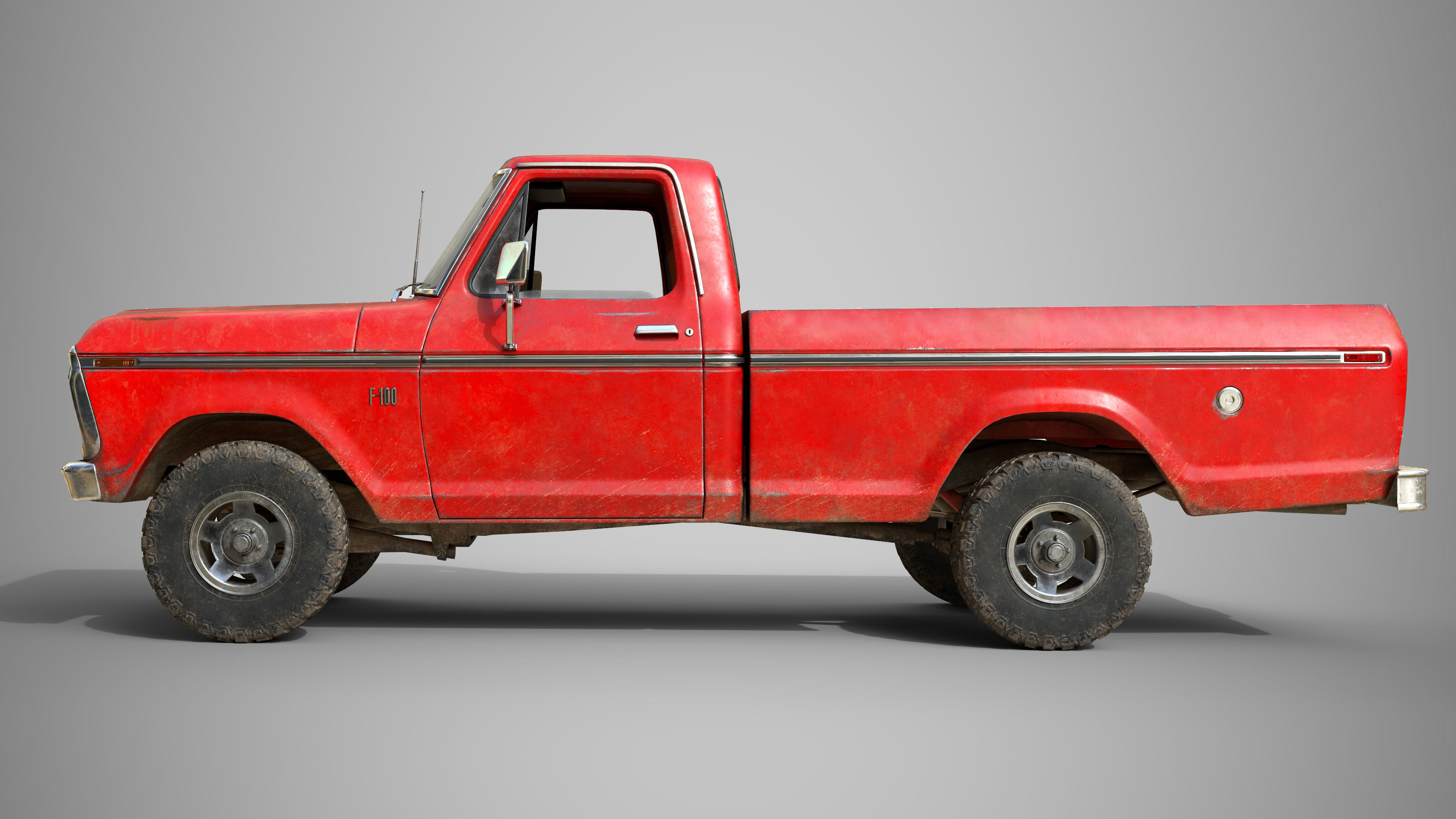 Ford Classic F100 pickup 1976 Old Red Low-poly 3D model_6
