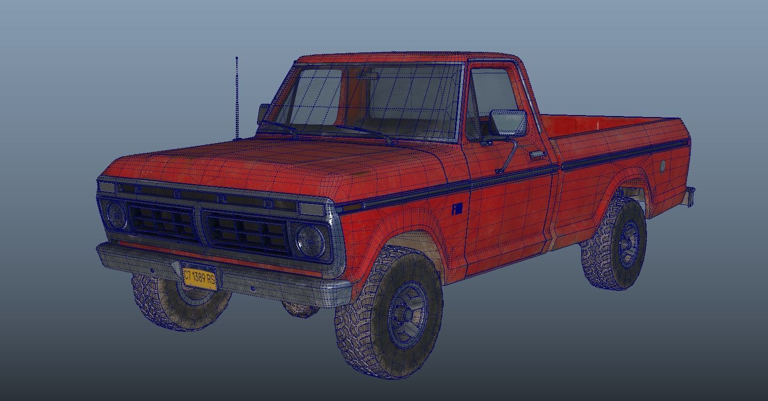 Ford Classic F100 pickup 1976 Old Red Low-poly 3D model_17