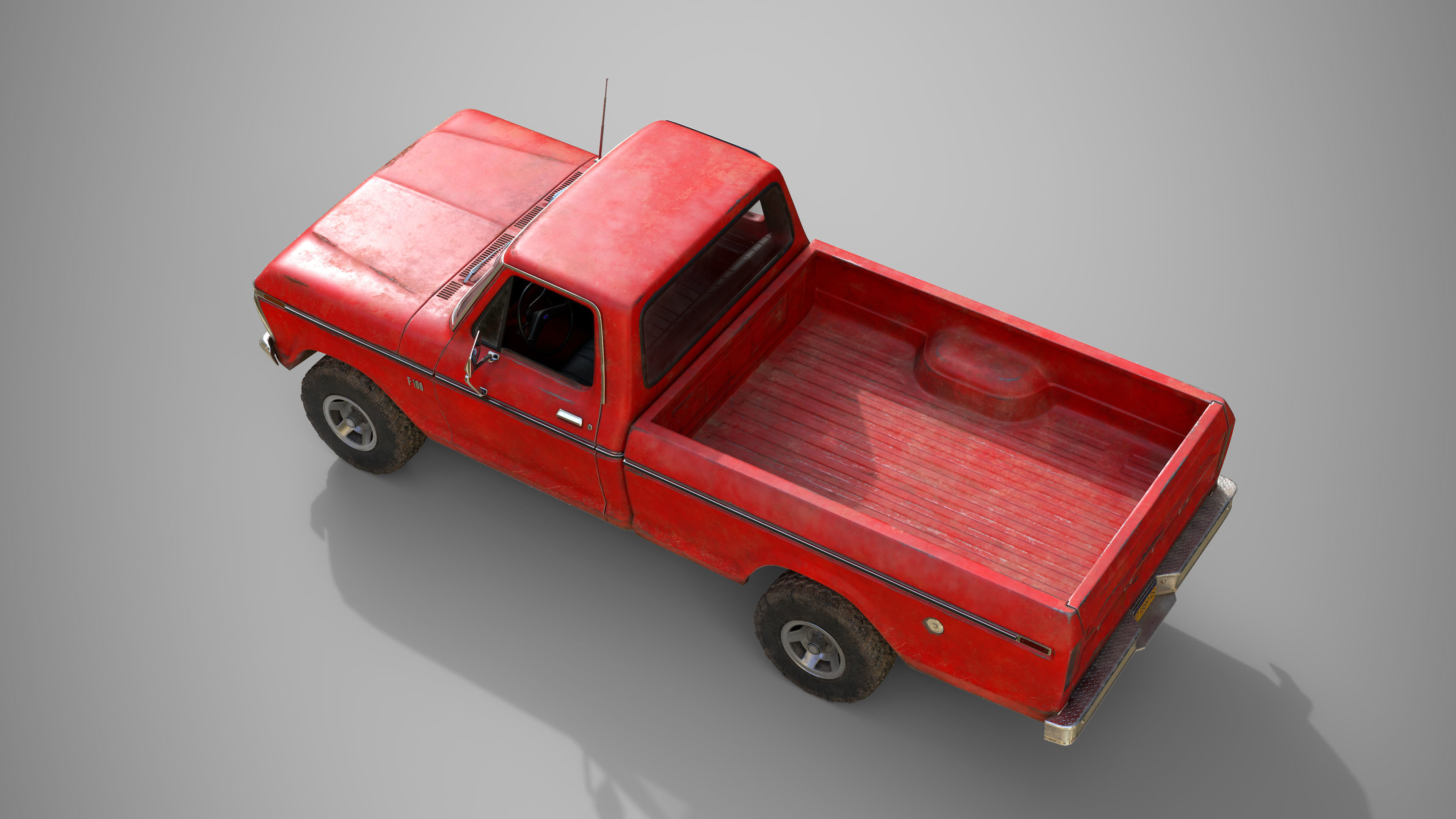 Ford Classic F100 pickup 1976 Old Red Low-poly 3D model_4