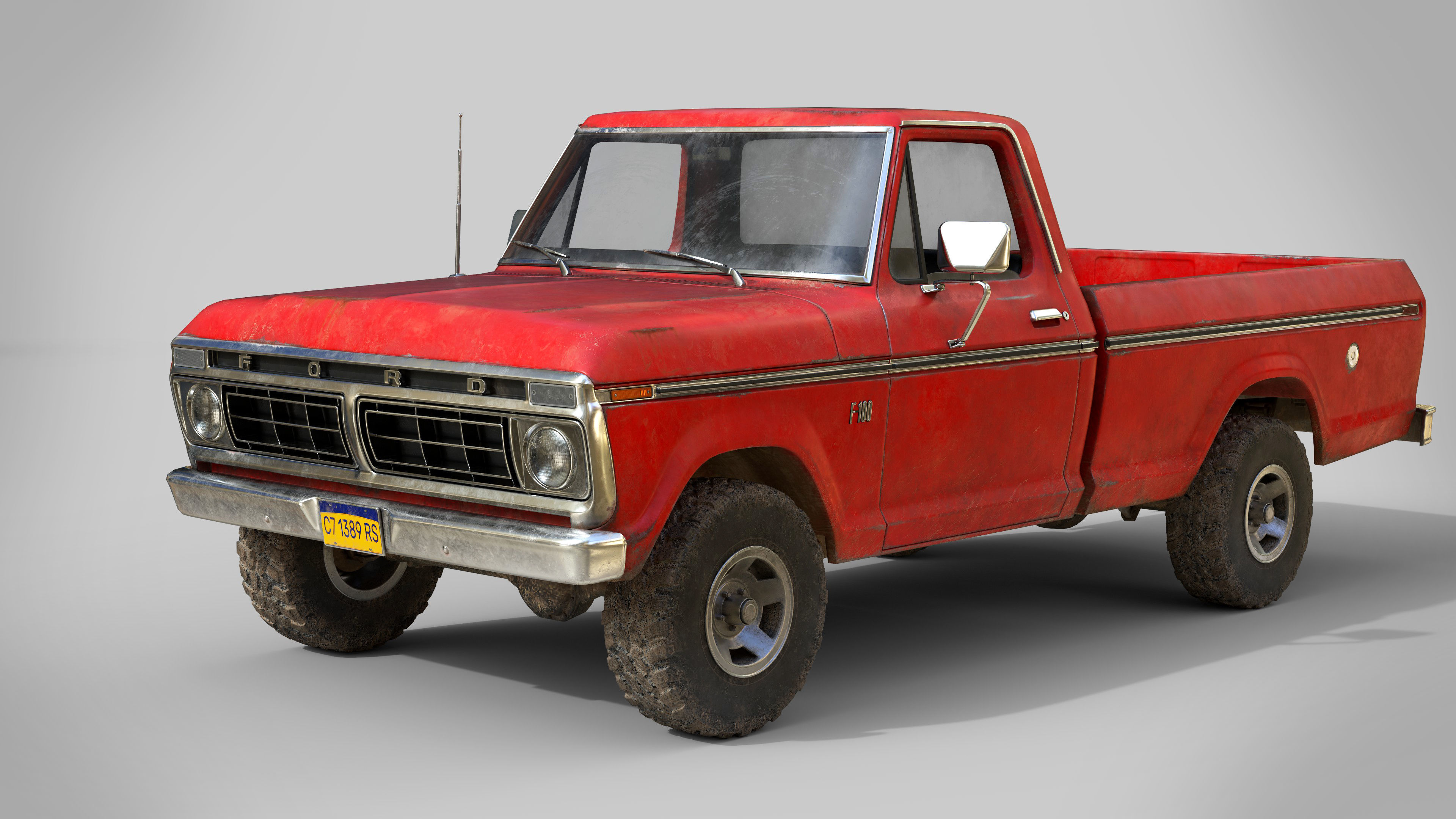 Ford Classic F100 pickup 1976 Old Red Low-poly 3D model_1