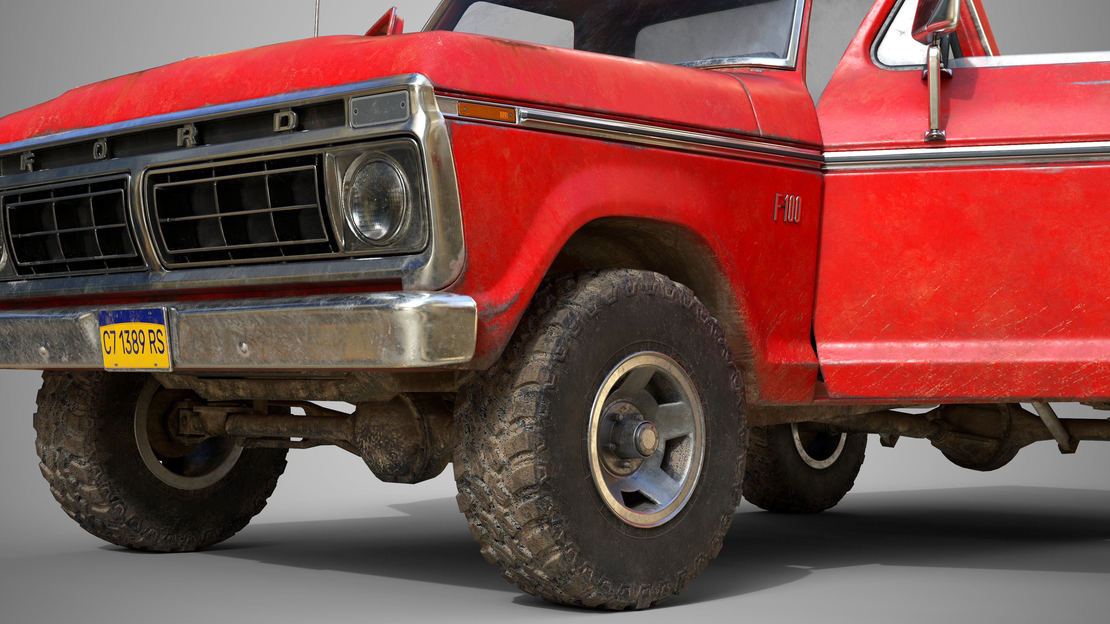 Ford Classic F100 pickup 1976 Old Red Low-poly 3D model_11