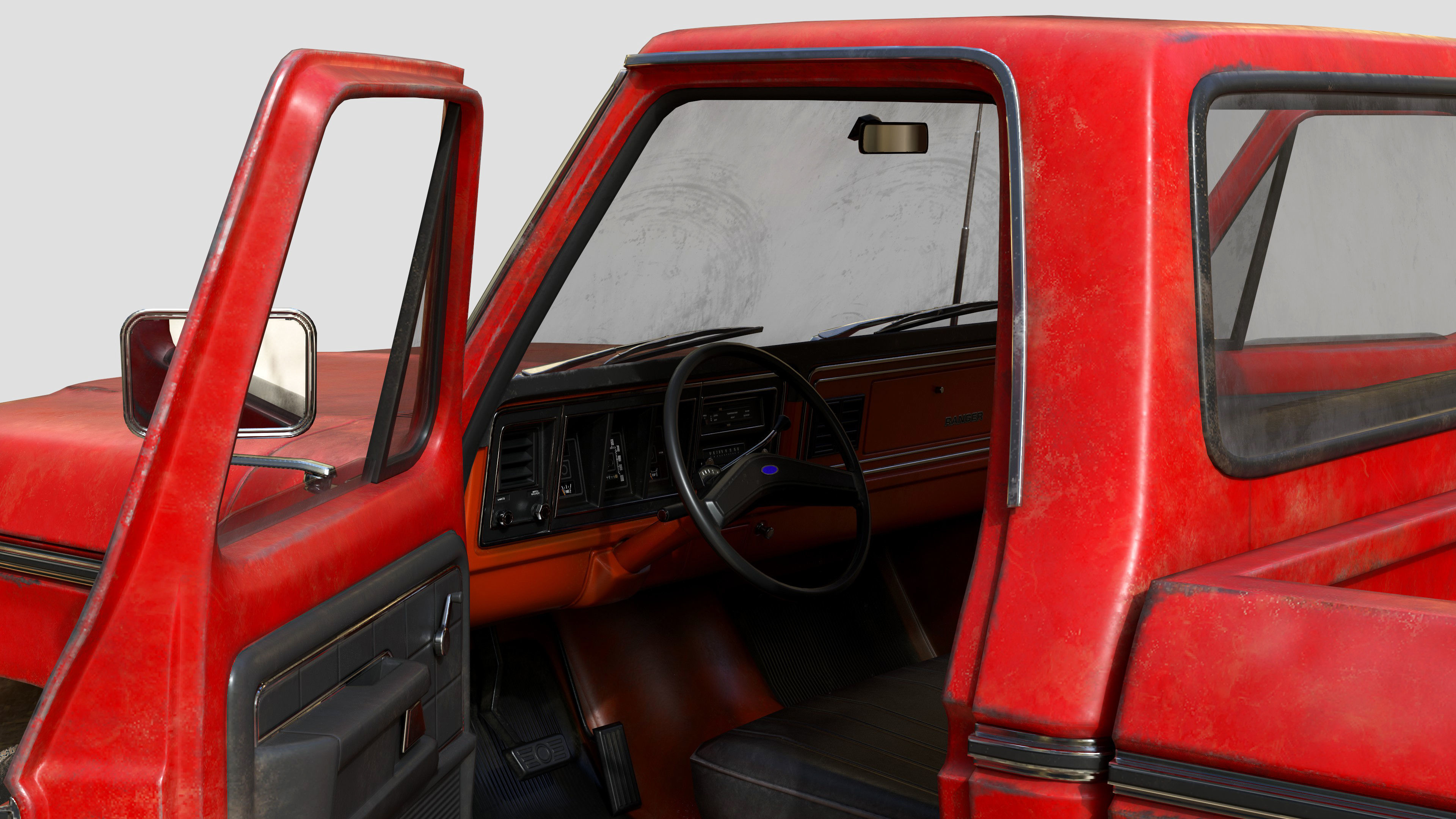 Ford Classic F100 pickup 1976 Old Red Low-poly 3D model_13