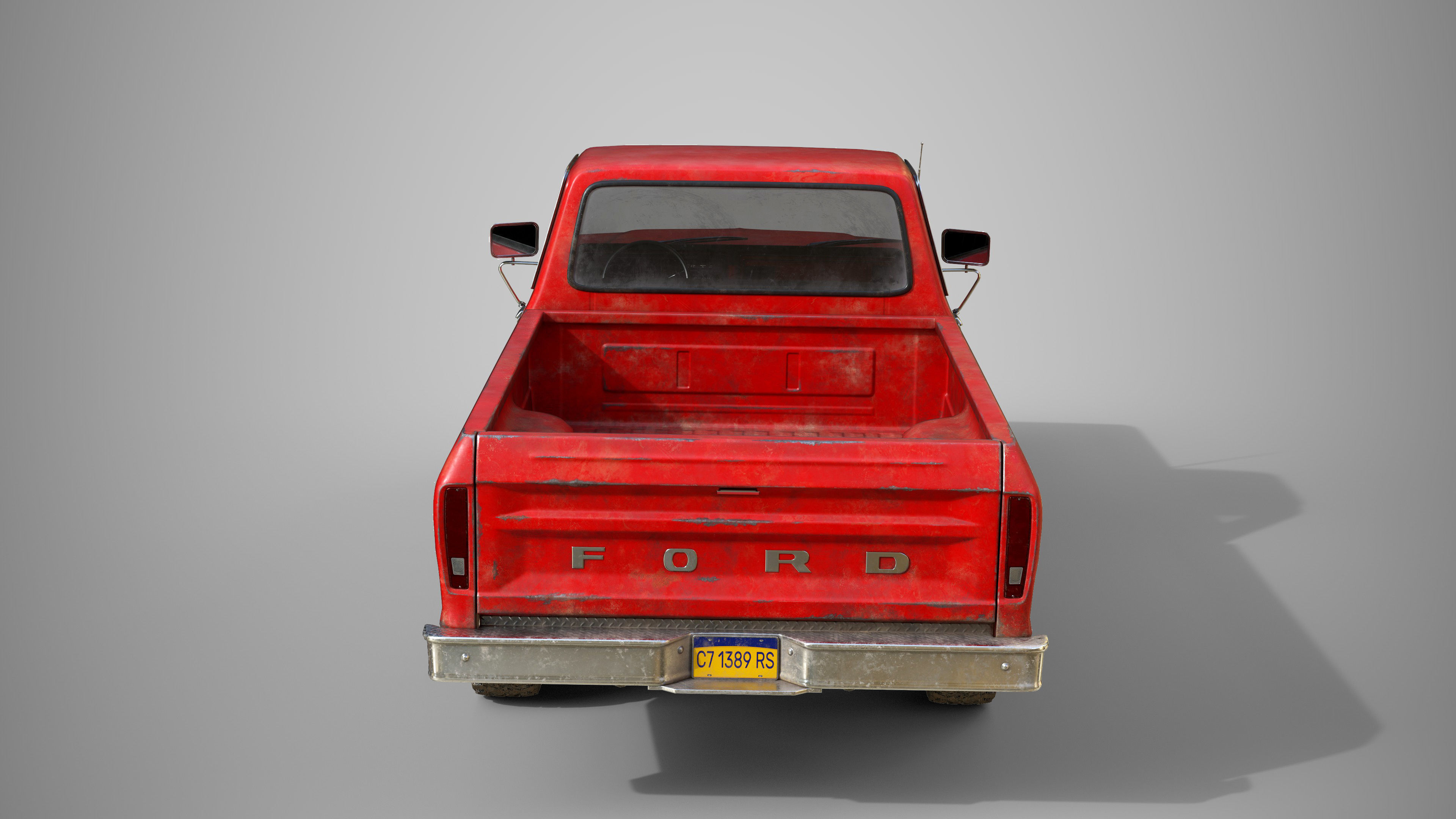 Ford Classic F100 pickup 1976 Old Red Low-poly 3D model_9