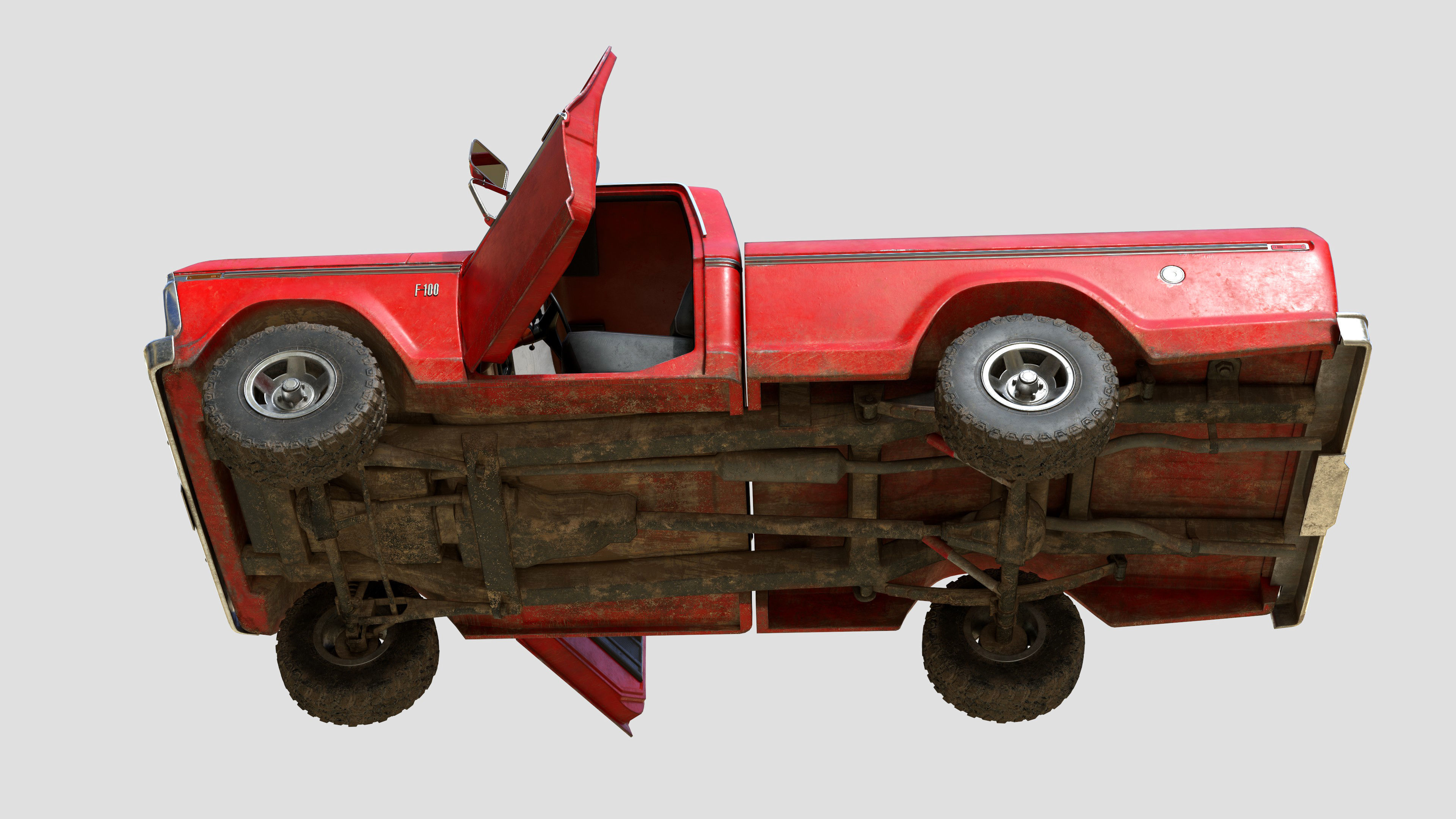 Ford Classic F100 pickup 1976 Old Red Low-poly 3D model_12