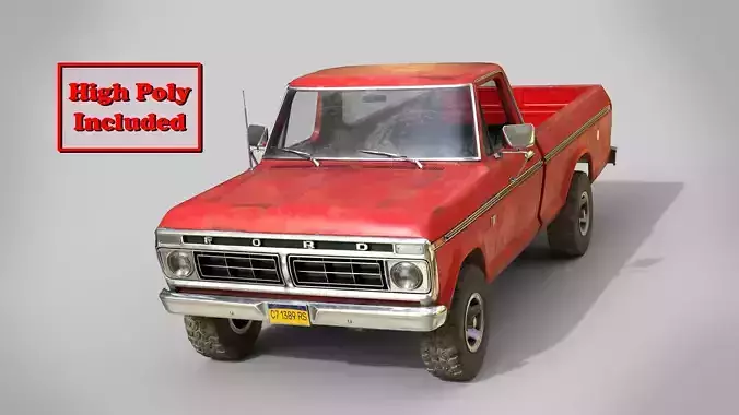 Classic pickup 1976 Old Red Low-poly 3D model