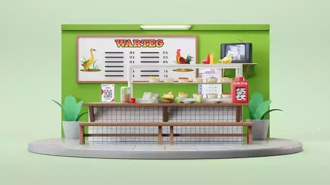 Low Poly Traditional Rice Stall Indonesia Style 3D model