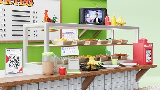 Low Poly Traditional Rice Stall Indonesia Style 3D model 3