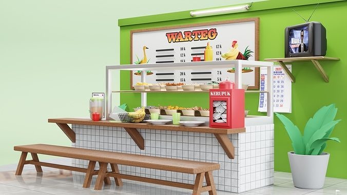 Low Poly Traditional Rice Stall Indonesia Style 3D model 2