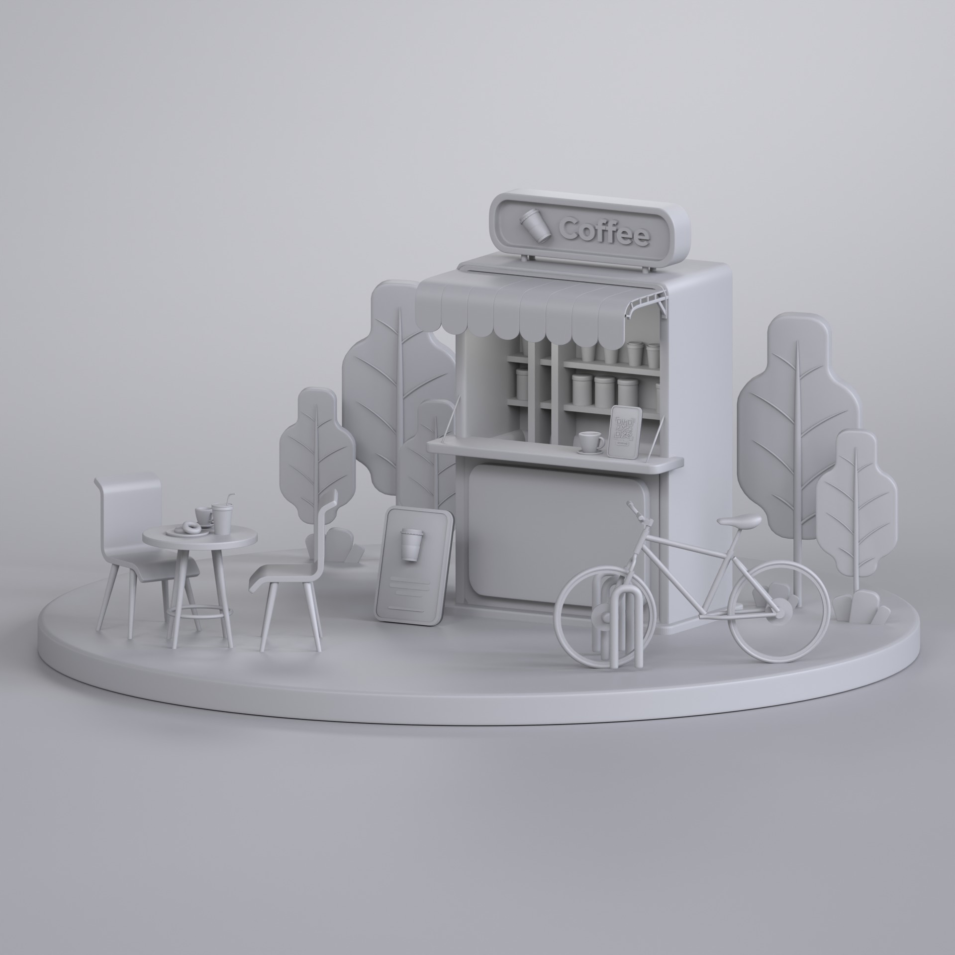Low Poly Dine In Coffee Shop 3D model_2