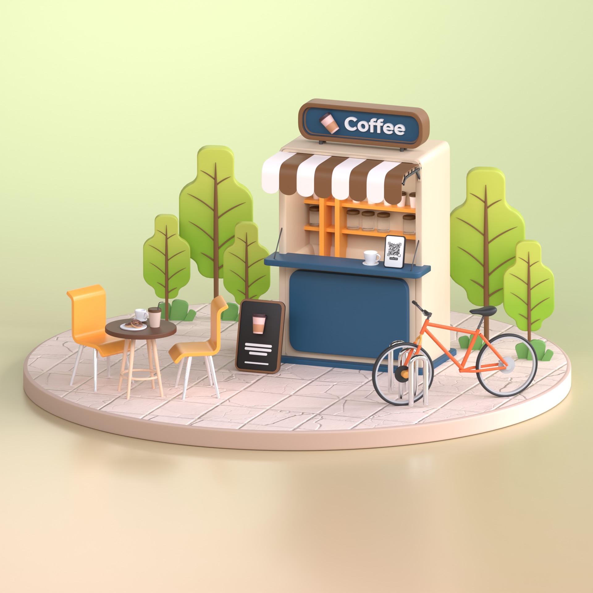 Low Poly Dine In Coffee Shop 3D model_1