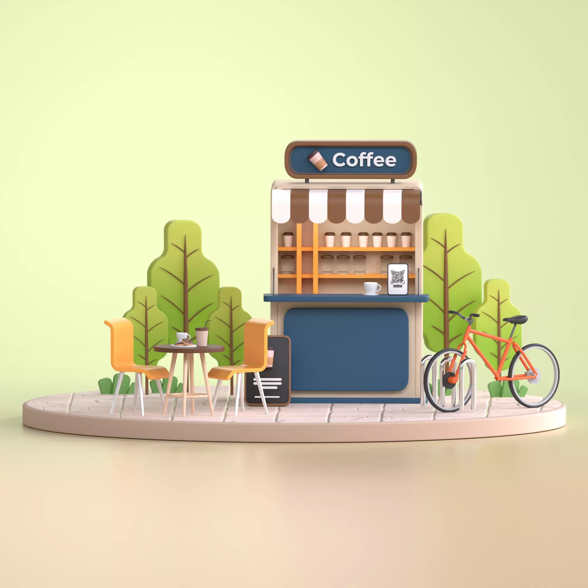 Low Poly Dine In Coffee Shop 3D model_0