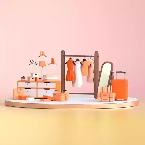 Low Poly Walk In Closet Dress Room