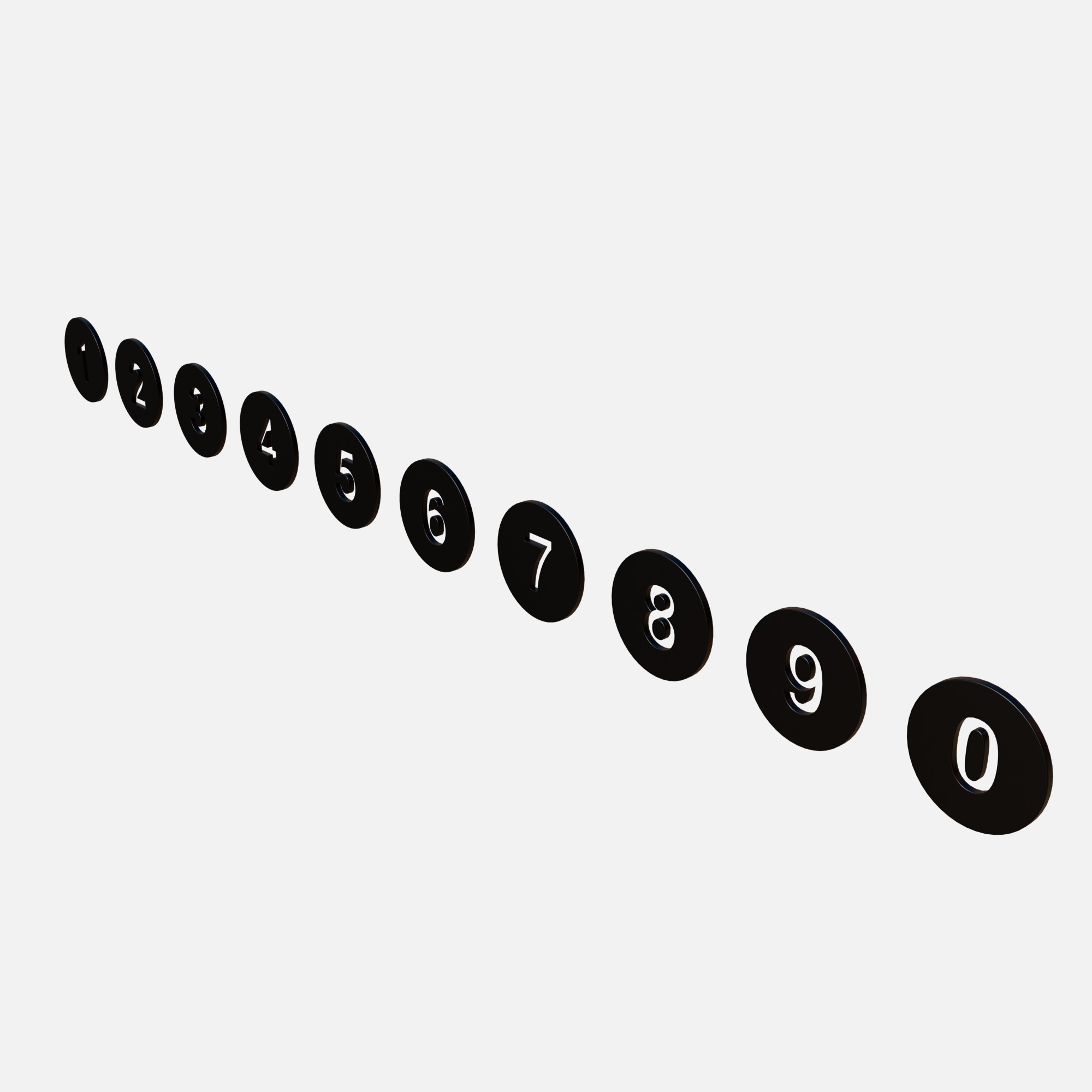 Collection of round numbers black Low-poly 3D model_2