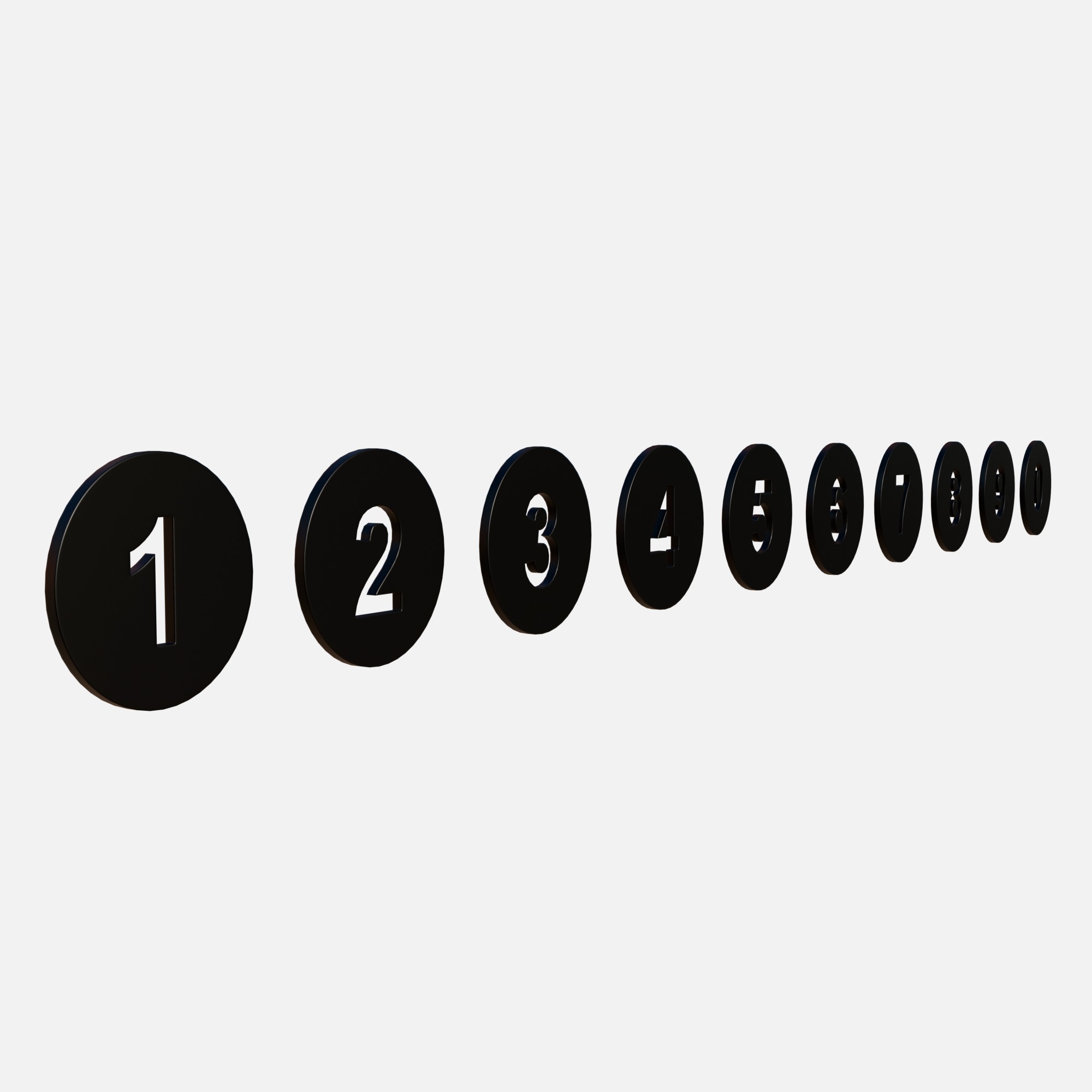 Collection of round numbers black Low-poly 3D model_6