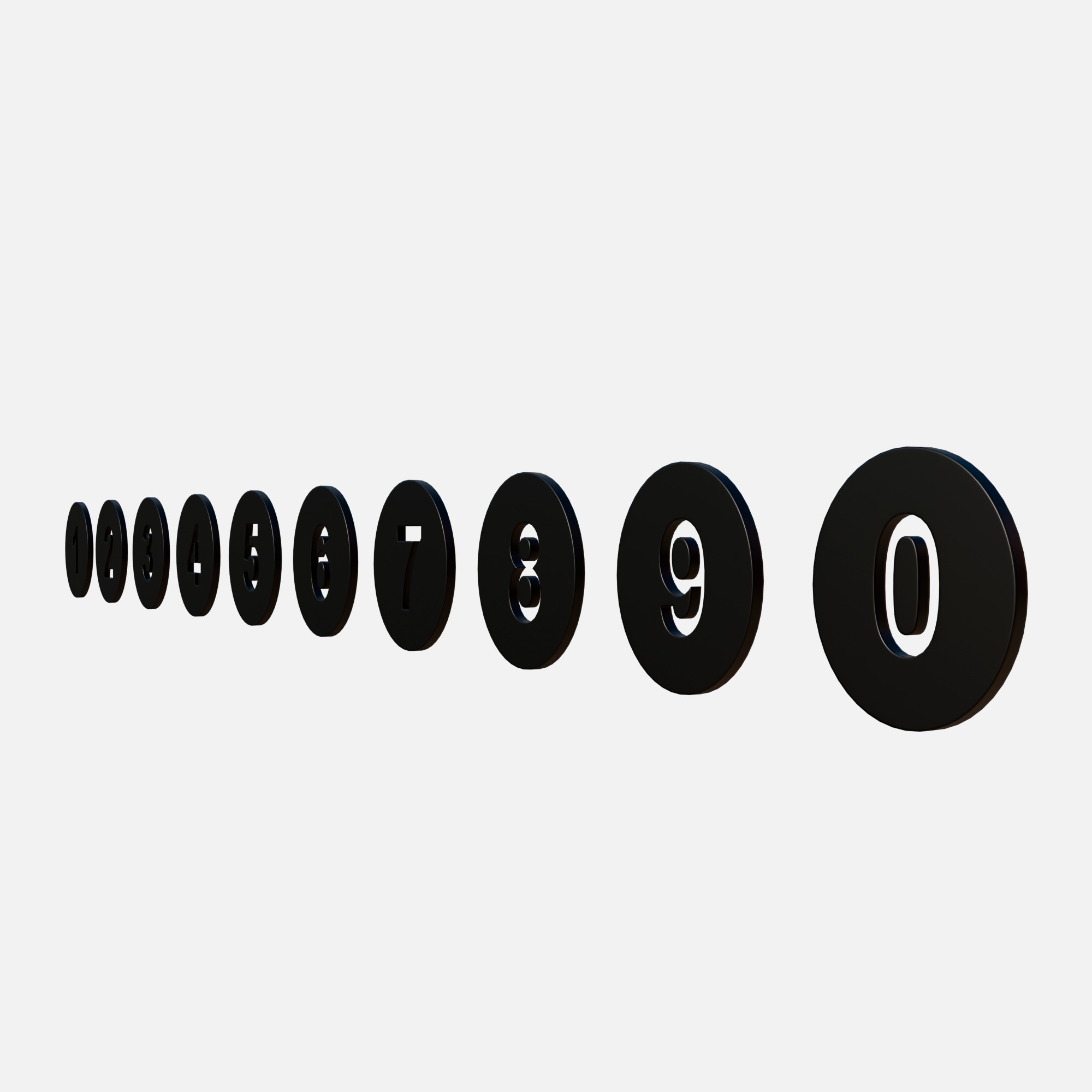 Collection of round numbers black Low-poly 3D model_3