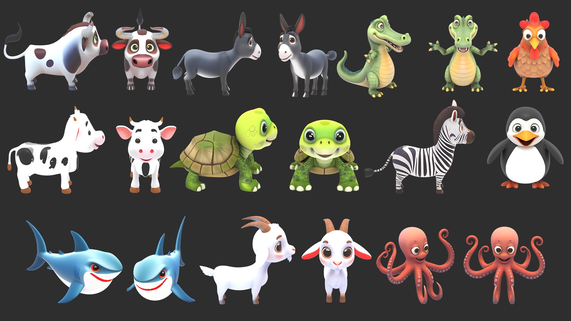 Stylized Animals Pack Rigged Game Animation Ready Low-poly 3D model_2