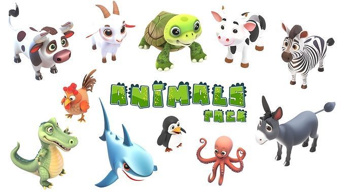 Stylized Animals Pack Rigged Game Animation Ready  Low-poly 3D model