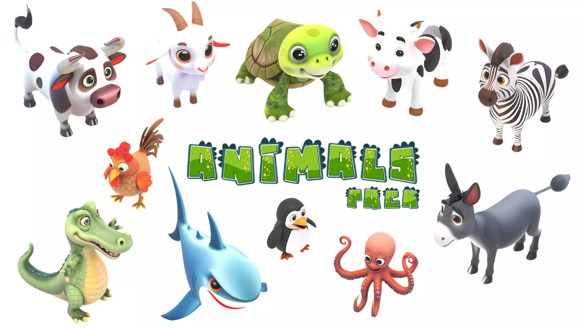 Stylized Animals Pack Rigged Game Animation Ready Low-poly 3D model_0
