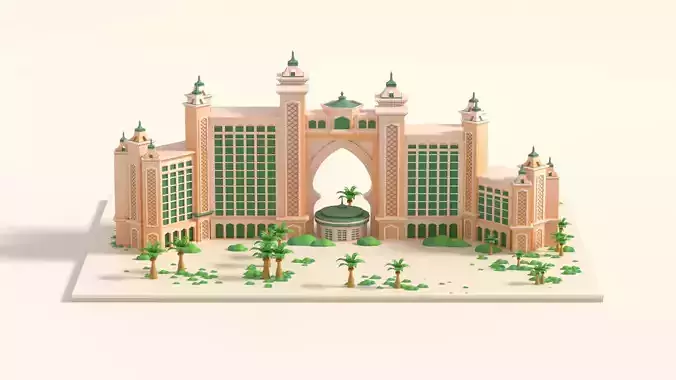 Atlantis The Palm Dubai 5 Star Luxury Hotel Low Poly