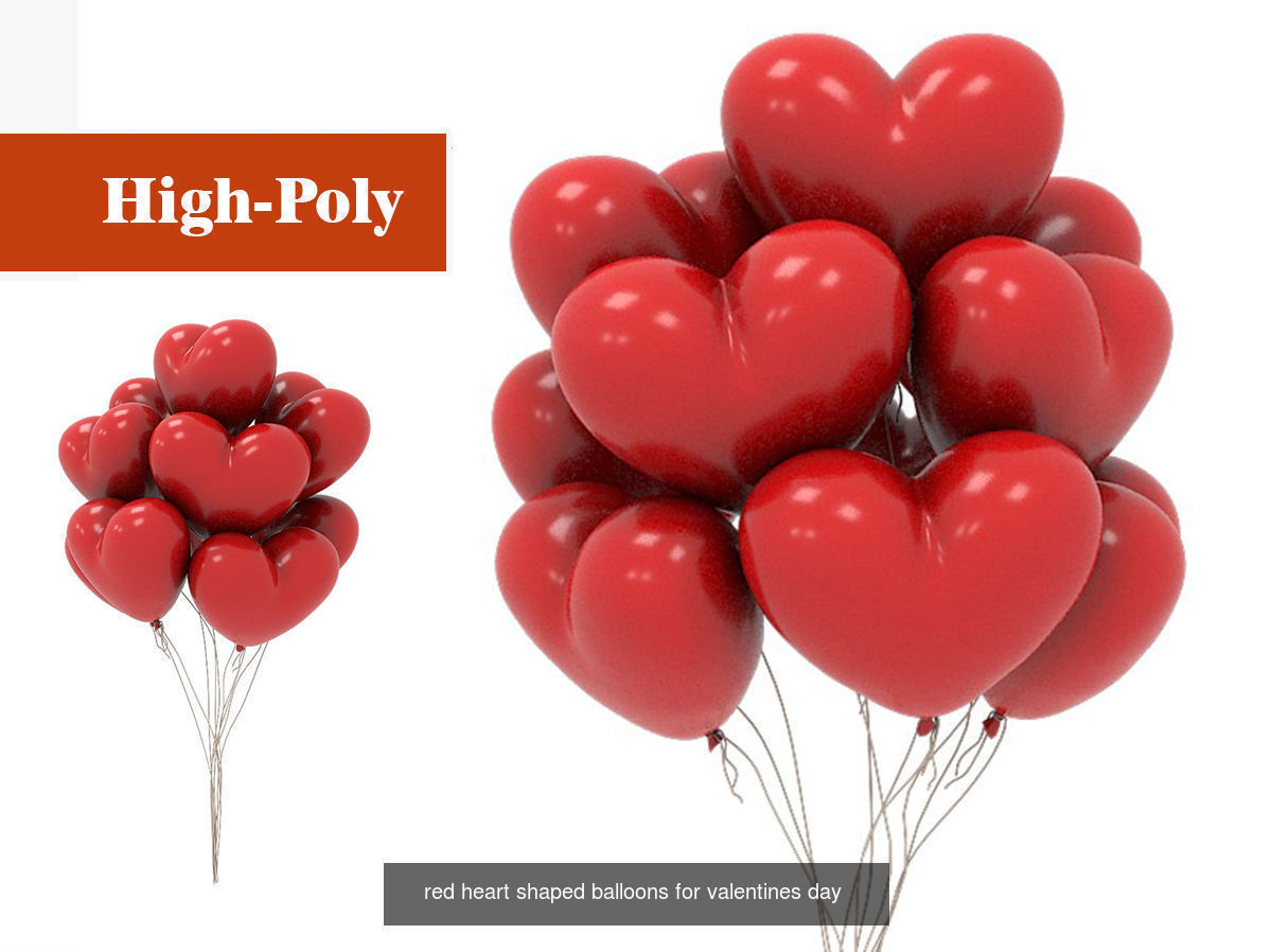 toy teddy bear red heart shaped balloons for valentines day 3D Model Collection_3