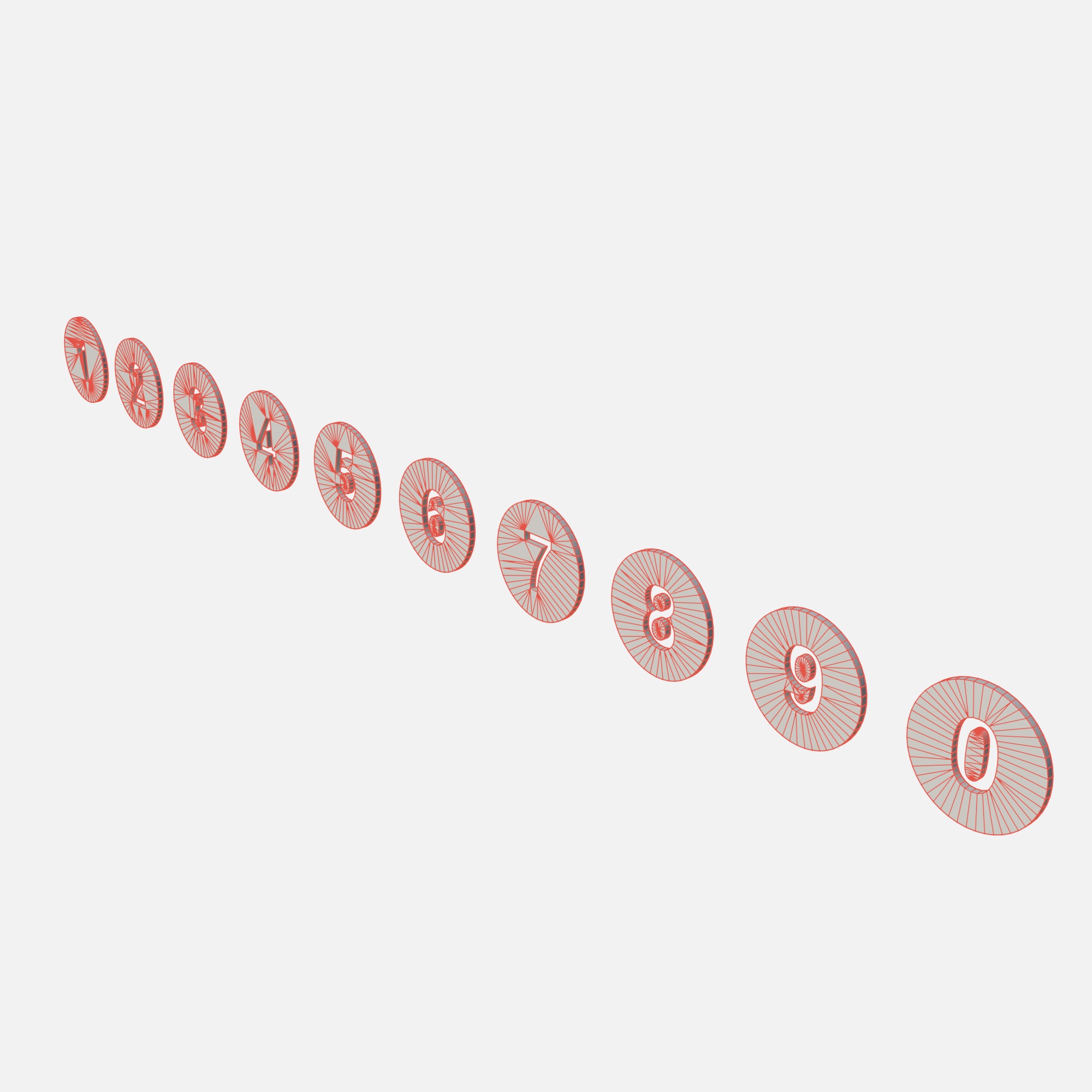 Collection of round numbers green Low-poly 3D model_5