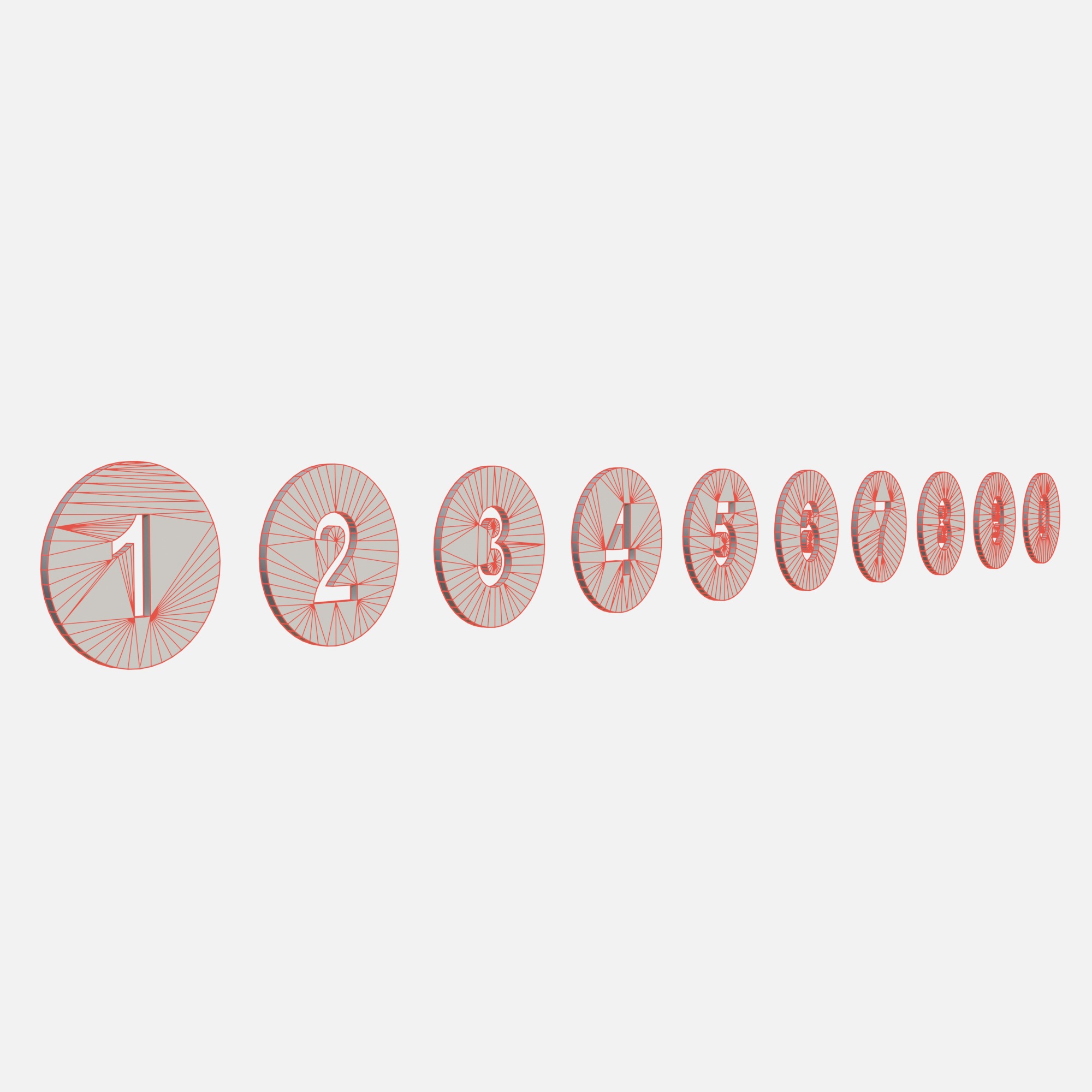 Collection of round numbers green Low-poly 3D model_7