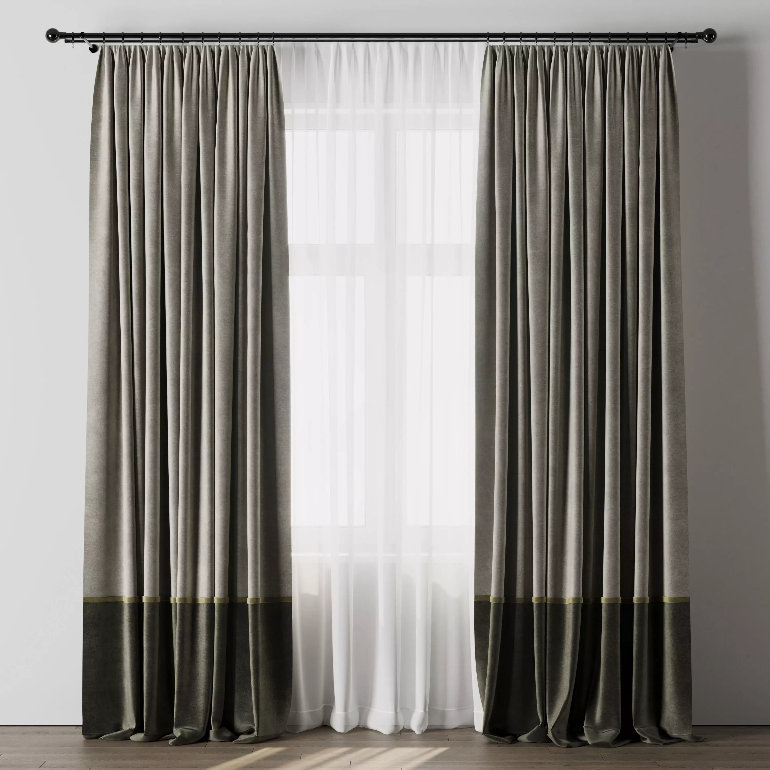 Curtain with rod 08 Curtain brown and cumin olive green Low-poly 3D model_0