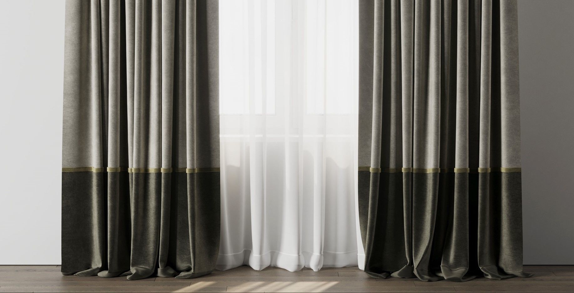 Curtain with rod 08 Curtain brown and cumin olive green Low-poly 3D model_6