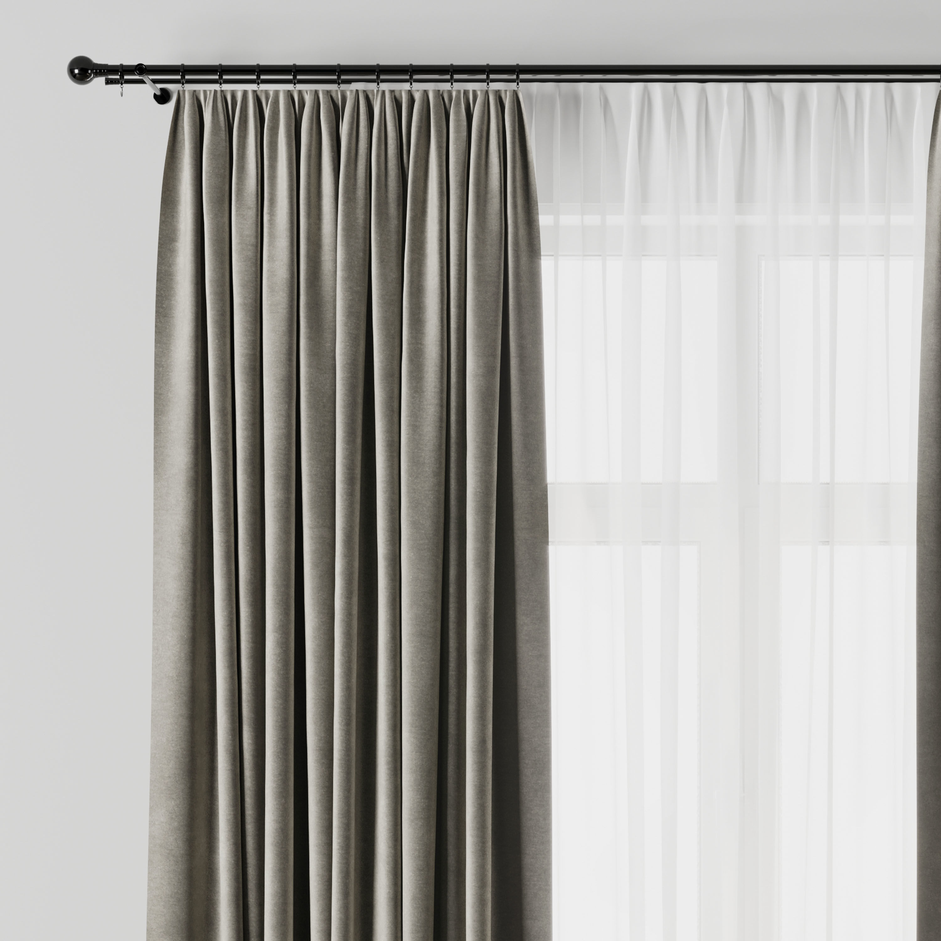 Curtain with rod 08 Curtain brown and cumin olive green Low-poly 3D model_1