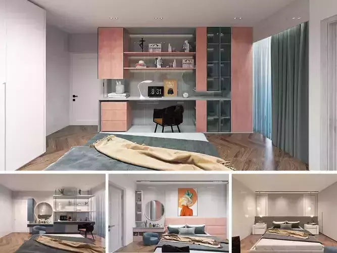 Modern Girls Bedroom 3D Model  3ds Max  VRay Render Ready