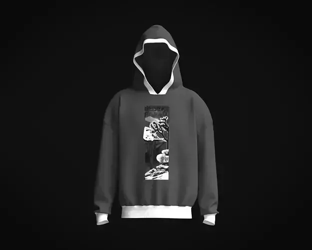 Mens black and white hoodie with chest print