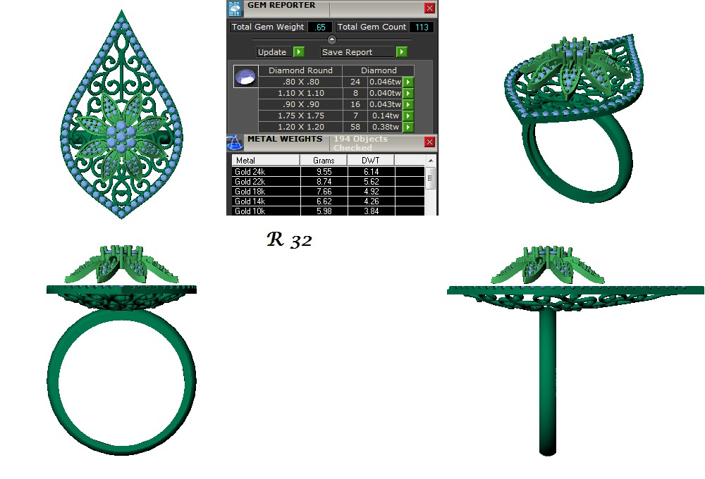 Jewelry 3D Models with render and 3dm stl -R-32 3D print model_3